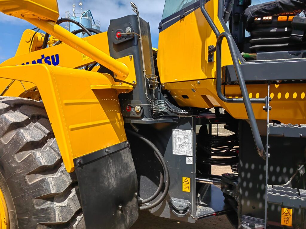 Lubrication installation detail on a Komatsu wheel loader